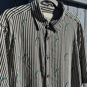 Island Republic 100% Silk Men’s Shirt XL X-Large Striped Button Up Parrot NEW